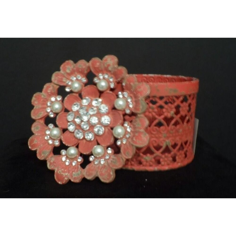RHINESTONE RUSTIC PEARLS TRINKET BOX GIFT CORAL JEWELRY VINTAGE